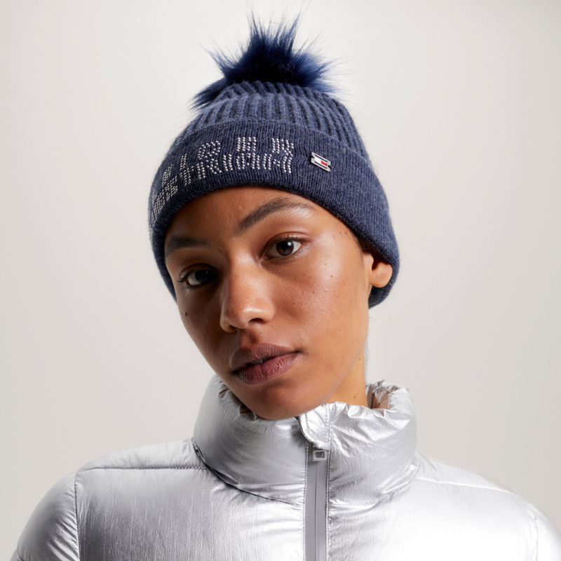 Tommy Hilfiger Women's Rib-Knit Pom Pom Beanie - Indigo Blue-3